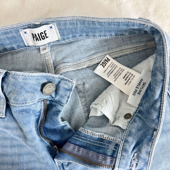 Paige Womens Skyline Ankle Peg Ricki Distressed Jeans Size 26 Light Wash Skinny - Picture 7 of 7